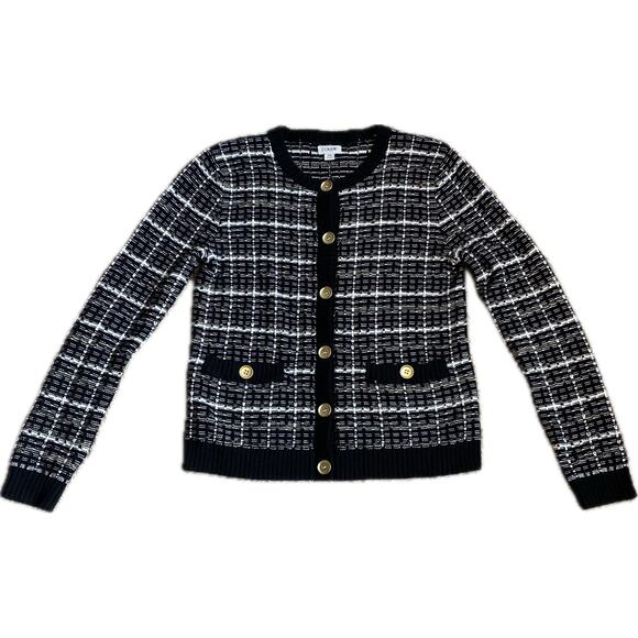 J. CREW Tweed Knit Lady Cardigan Sweater SZ XS Plaid Gold Buttons Career Preppy‎ - Picture 6 of 11